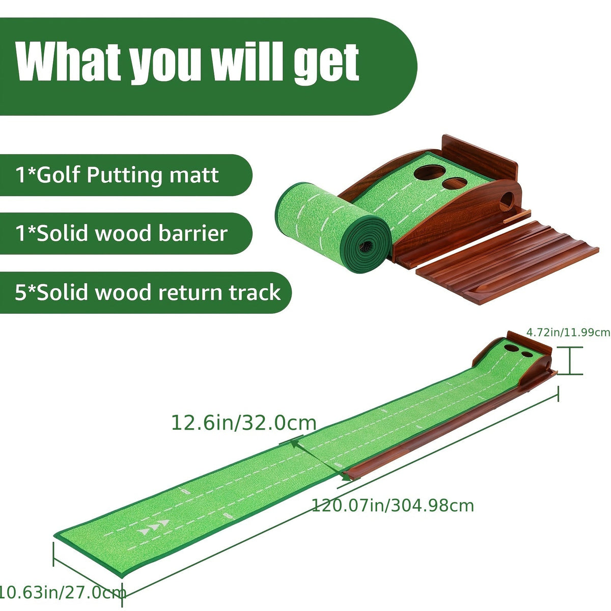 Golf Putting Mat with 2-Hole Training Design