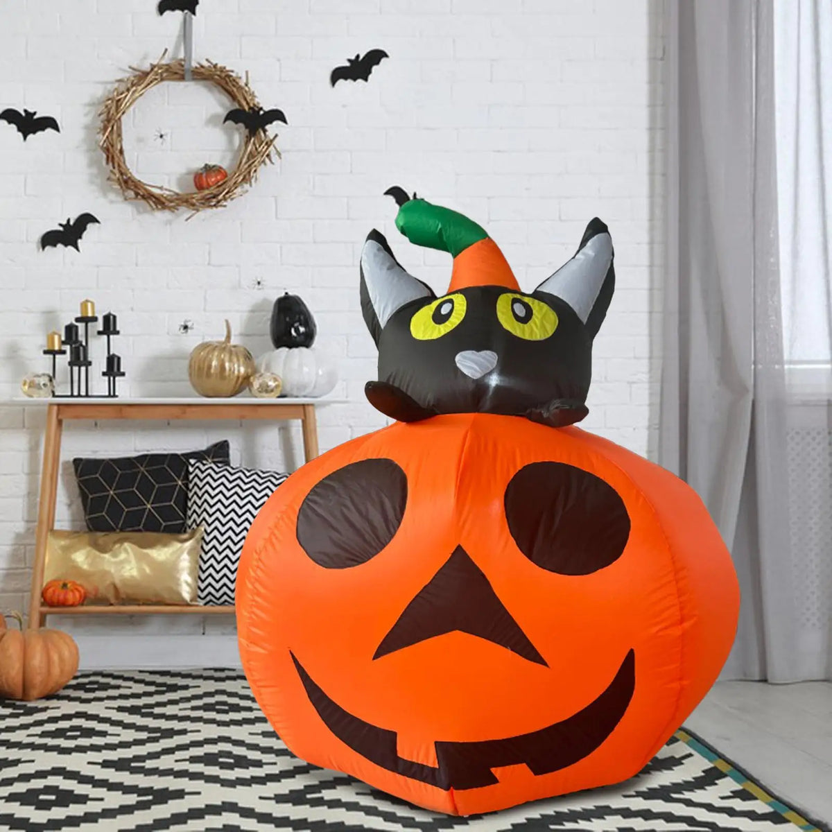 Halloween Inflatable Pumpkin Cat Outdoor LED Decoration
