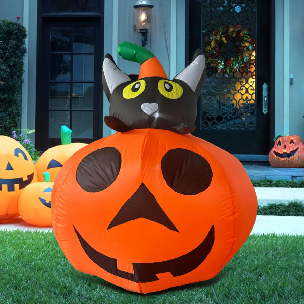Halloween Inflatable Pumpkin Cat Outdoor LED Decoration